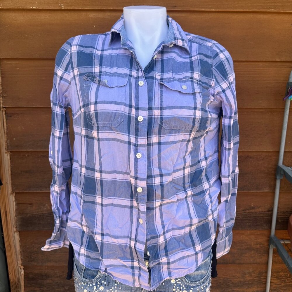 St John Purple Plaid Button Down Shirt Size S